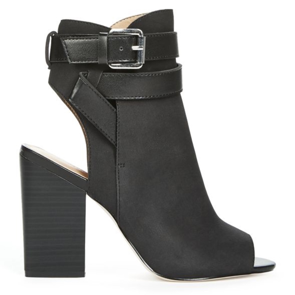 JustFab Lurina Black Open Toed Buckle Bootie
